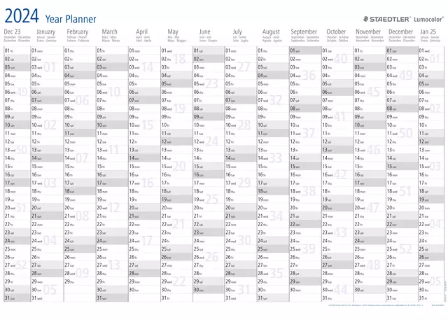 Een Jaarplanner 2025 Staedtler Lumocolor 84x60cm oprolbaar koop je bij Continu Kantoor