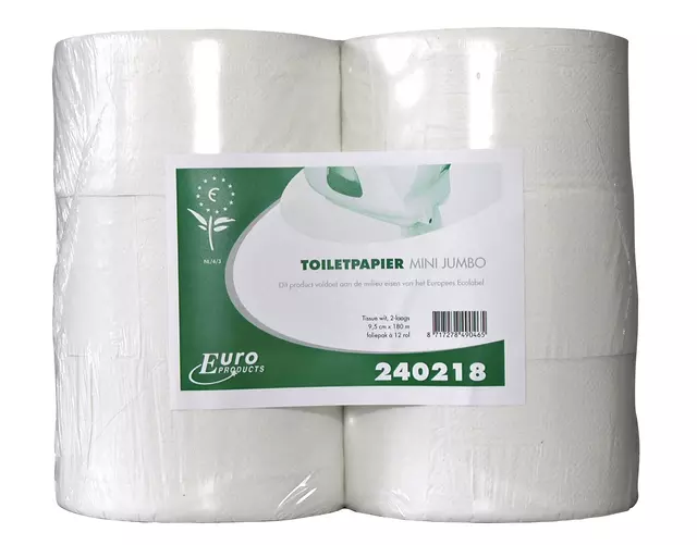 Een Toiletpapier Euro Products Q5 mini jumbo 2l recycled 180m wit 240218 koop je bij De Joma BV