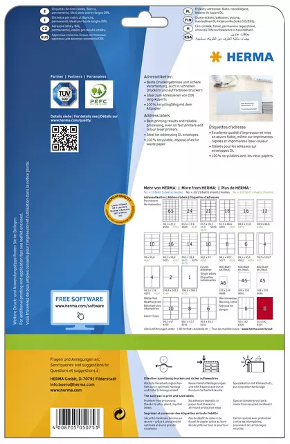 Een Etiket HERMA 5075 A4 99.1x33.8 mm premium 400stuks wit koop je bij "De Waal" Kantoor Efficiency