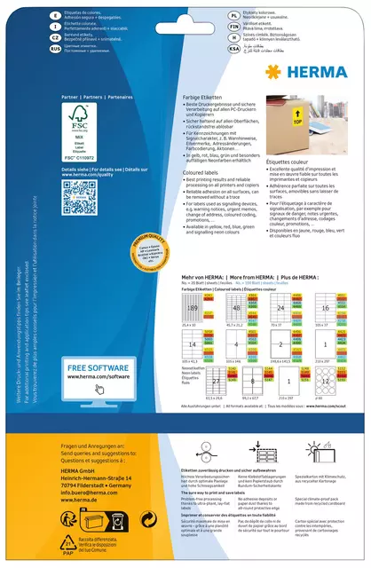 Een Etiket HERMA 4366 A4 45.7x21.2mm verwijderbaar geel koop je bij Schellen Boek- en Kantoorboekhandel