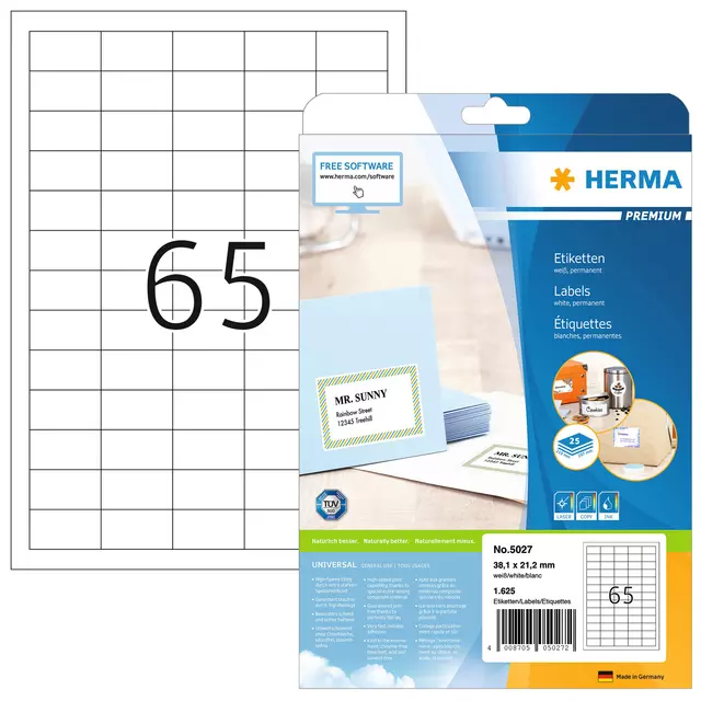 Een Etiket HERMA 5027 A4 38.1x21.2mm premium wit koop je bij Kantorice office & business supplies