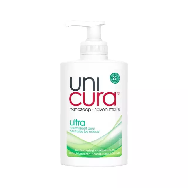 Een Handzeep Unicura vloeibaar Ultra met pomp 250ml koop je bij D. Sonneveld B.V.