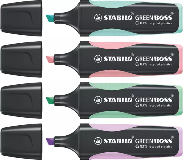 Buy your Markeerstift STABILO GREEN BOSS 6070/4 pastel assorti etui à 4 stuks at QuickOffice BV