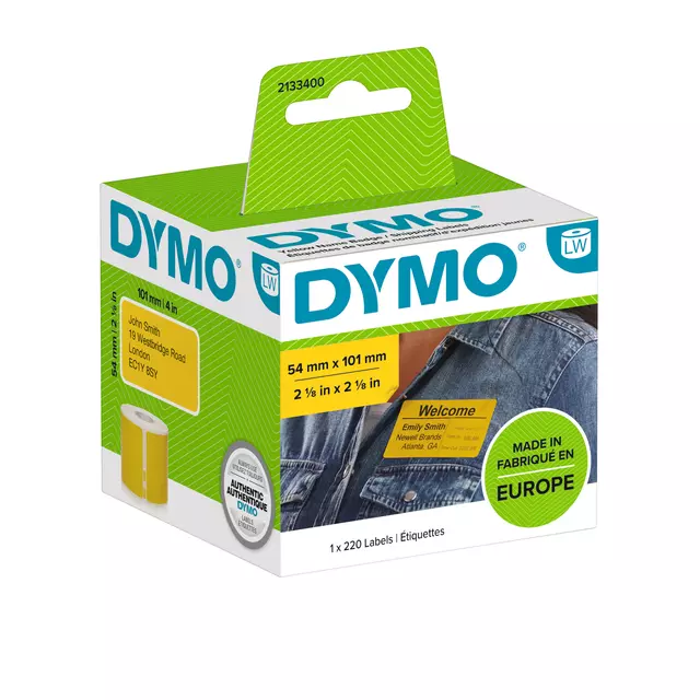 Een Etiket Dymo LabelWriter naamkaart 54x101 geel koop je bij All Office Kuipers BV