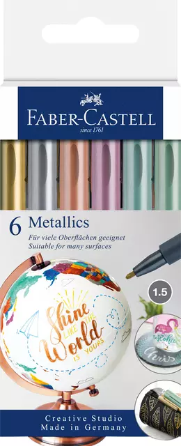 Een Viltstift Faber-Castell metallic assorti blister à 6 stuks koop je bij De Joma BV