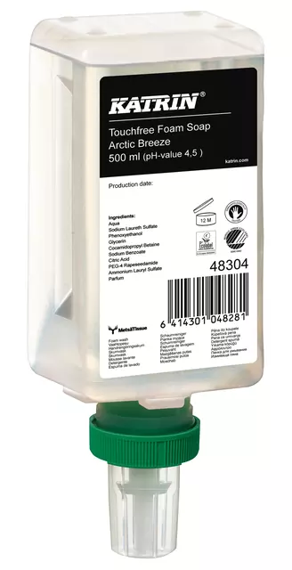 Een Savon mains Katrin 48304 Touchfree Foam Artic Breeze 500ml koop je bij QuickOffice BV