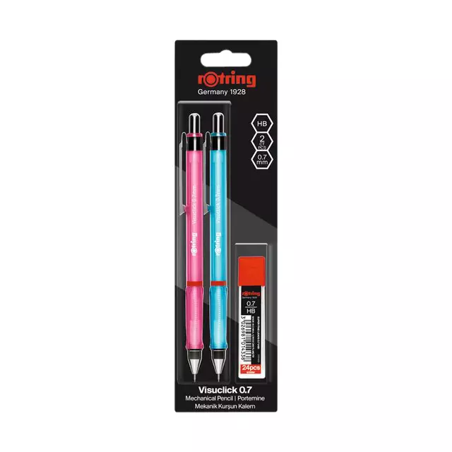 Een Vulpotlood rOtring Visuclick 2B 0.7mm blister à 2 stuks assorti + extra potloodstiften koop je bij Romijn Office Supply