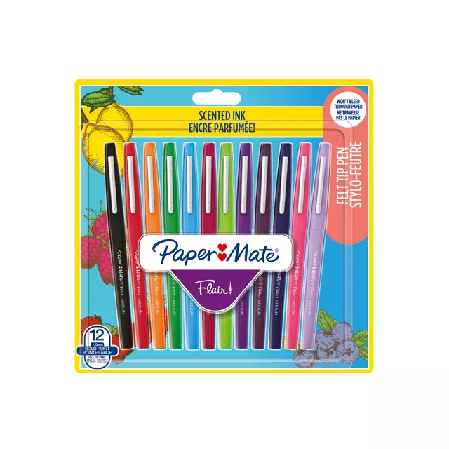 Een Fineliner Paper Mate Flair met geur blister à 12 kleuren koop je bij De Joma BV