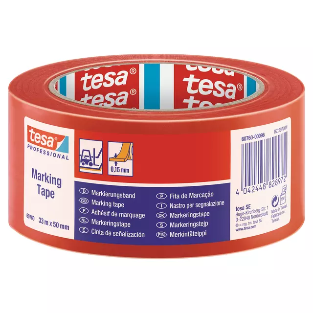 Een Markeringstape Tesa 60760 PVC 50mmx33m rood koop je bij De Joma BV