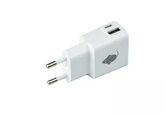 Een OPLADER GREENMOUSE USB-C+A DUO 2.4A WIT koop je bij All Office Kuipers BV
