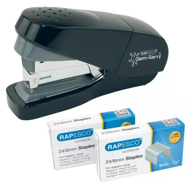 Een Nietmachine Rapesco antibacterieel flat clinch 35vel 24/6mm zwart koop je bij QuickOffice BV