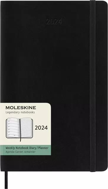 Een Agenda 2024 Moleskine 12M Planner Weekly 7dag/1pagina large 130x210mm soft cover black koop je bij Draais.com