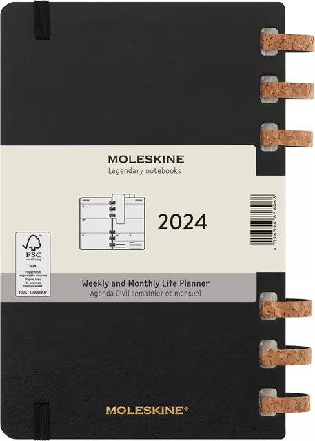 Een Life planner 2024 Moleskine 7dag/2pagina's large 150x210m hard cover ringen black koop je bij Sysdicom BV