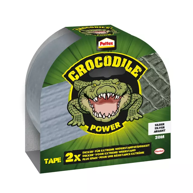Een Plakband Pattex Crocodile Power Tape 50mmx20m zilver koop je bij De Joma BV