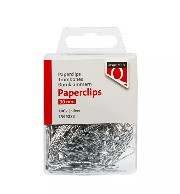 Een Paperclip Quantore 30mm rond 100 stuks zilver koop je bij Schellen Boek- en Kantoorboekhandel