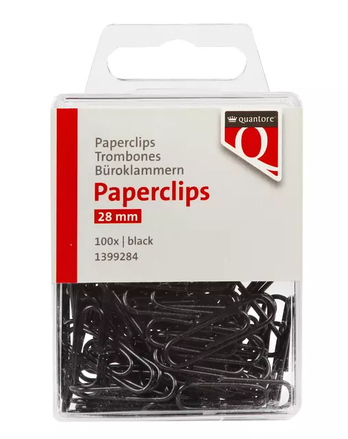 Een Paperclip Quantore 28mm 100 stuks zwart koop je bij Schellen Boek- en Kantoorboekhandel