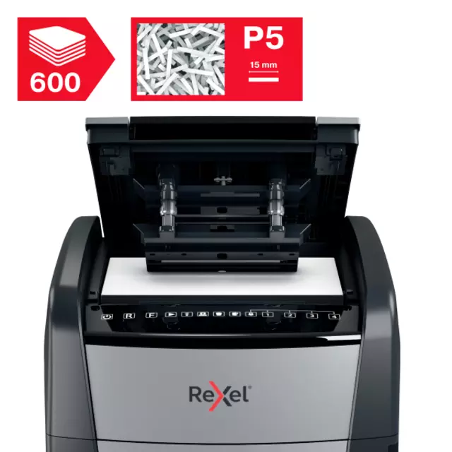 Een Papiervernietiger Rexel Optimum Auto+ 600M P5 snippers 2x15mm koop je bij Kantorice office & business supplies