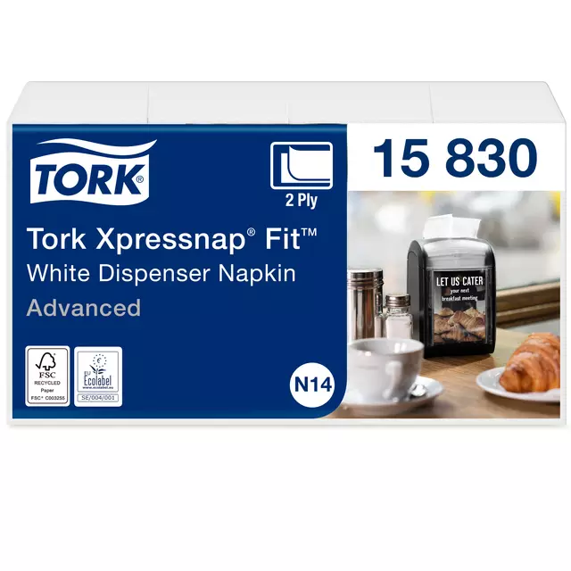 Een Servet Tork voor dispenser 21.3×16.5 wit 15830 koop je bij All Office Kuipers BV