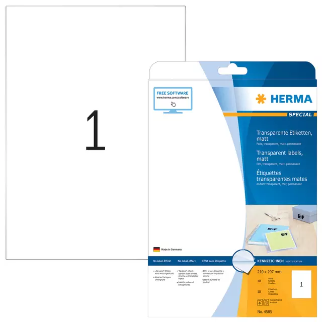 Een Etiket HERMA 4585 210x297 weerbest 10st transp mat koop je bij All Office Kuipers BV