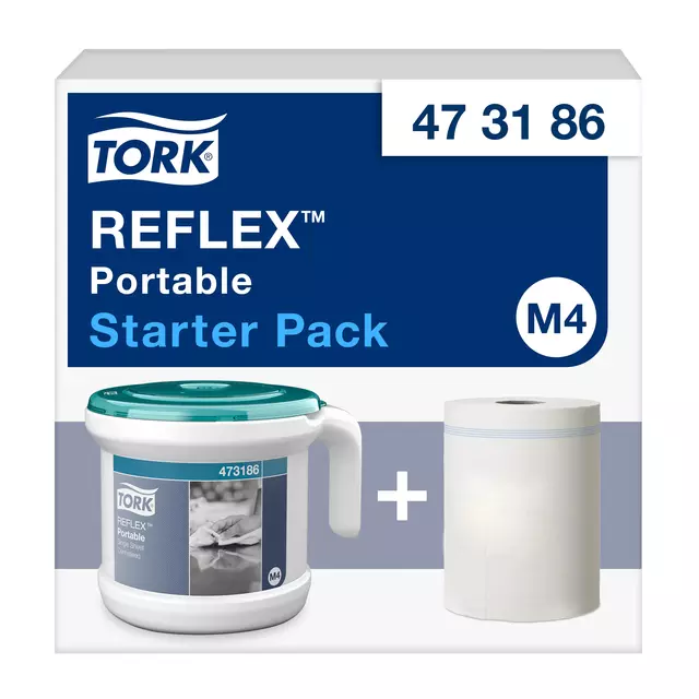 Een Startpakket Tork Reflex™ M4 draagbare dispenser wit/turquoise 473186 koop je bij De Joma BV
