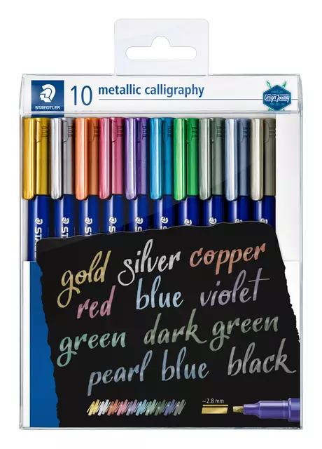 Een Kalligrafiepen Staedtler metallic etui à 10 kleuren koop je bij De Joma BV