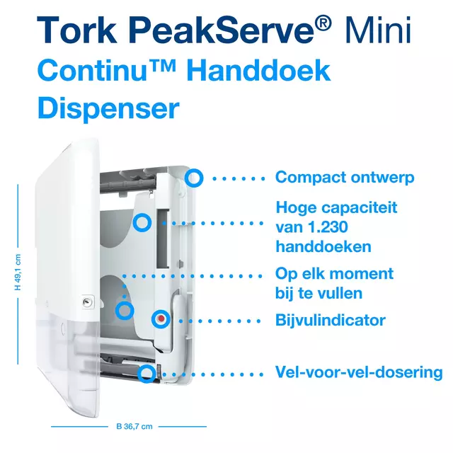 Een Handdoekdispenser Tork PeakServe mini wit 552550 koop je bij All Office Kuipers BV