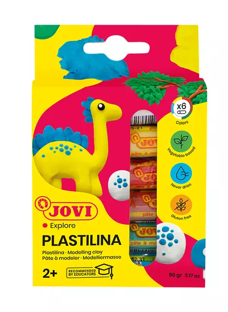 Een Boetseerklei Jovi plastalina 15gr standaard kleuren assorti etui à 6 stuks koop je bij De Joma BV