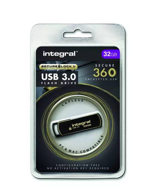 Een USB-stick Integral 3.0 Secure 360 32GB zwart koop je bij iPlusoffice