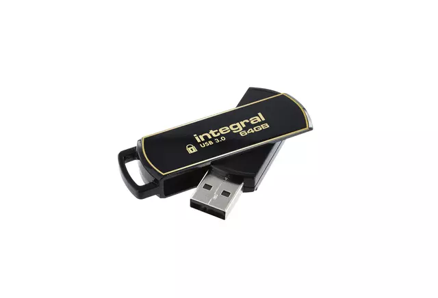 Een USB-stick Integral 3.0 Secure 360 64GB zwart koop je bij All Office Kuipers BV