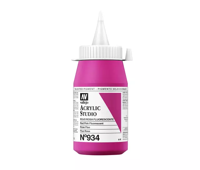 Een Acrylverf Acrylicos Vallejo 500 ml Fluor Red Pink koop je bij Topkantoor Repro Creatief