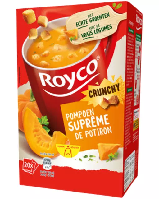 Een Soep Royco pompoen Supreme met croutons 20 zakjes koop je bij van Kerkvoorde & Hollander B.V.