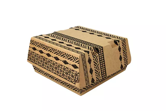 Een Hamburgerdoos Maori 115x110x70mm karton bruin 320stuks koop je bij De Joma BV