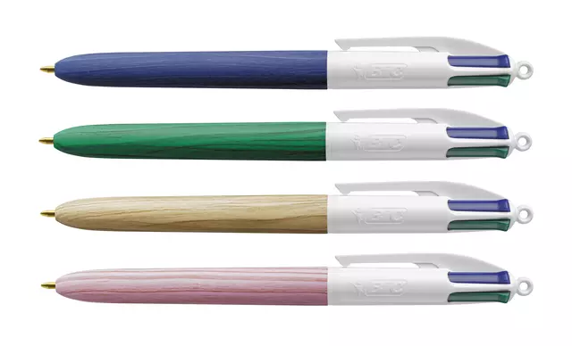 Een Balpen Bic 4 kleuren wood medium assorti koop je bij De Joma BV