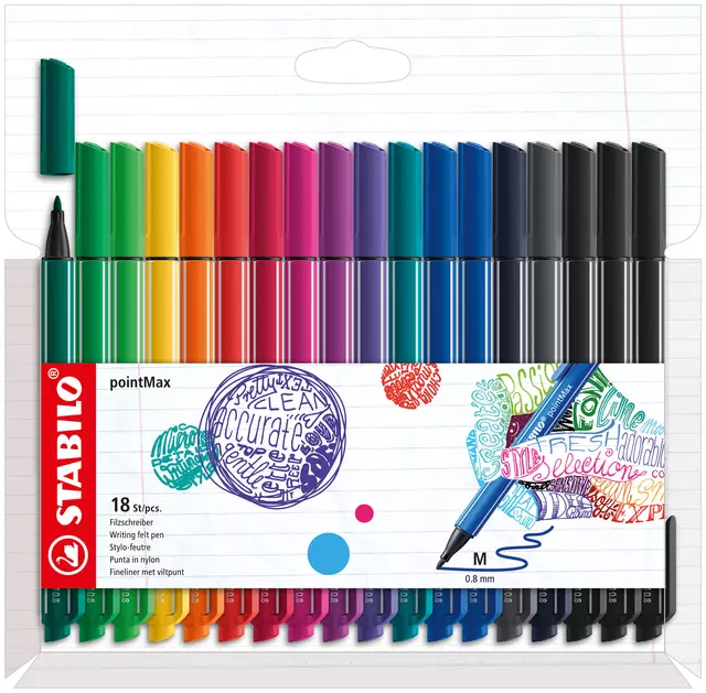 Een Viltstift STABILO pointMax 488/18 medium assorti etui à 18 stuks koop je bij Clippz! Office Supplies