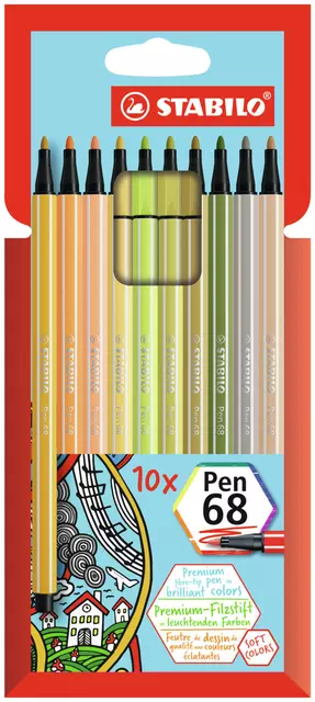Een Viltstift STABILO Pen 68/10 medium soft assorti etui à 10 stuks koop je bij De Joma BV