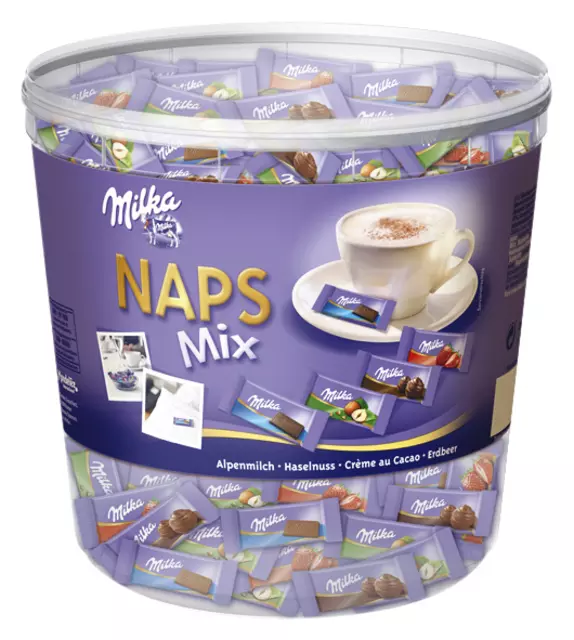 Een Chocolade Milka Naps Mixbox (ca 207st) silo 1kg koop je bij All Office Kuipers BV