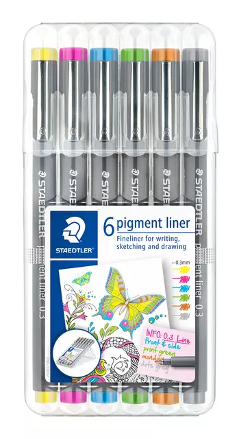 Een Fineliner Staedtler pigment 308 0.3mm 6 st ass koop je bij All Office Kuipers BV