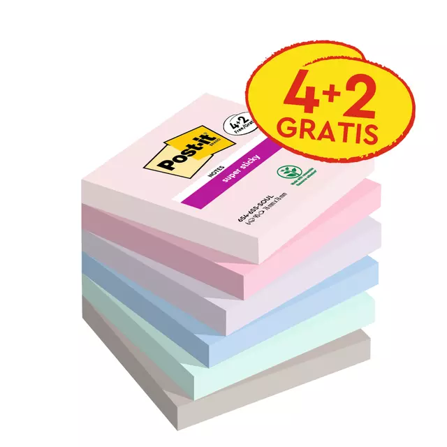 Een Memoblok Post-it 654 Super Sticky 76x76mm 4+2 gratis Soulful koop je bij De Joma BV