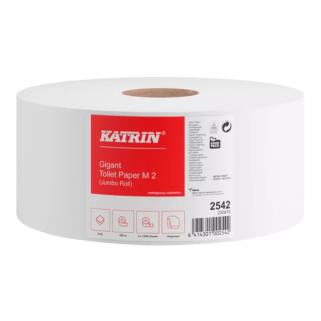 Een Toiletpapier Katrin Jumbo 2-laags wit 1200vel koop je bij De Joma BV
