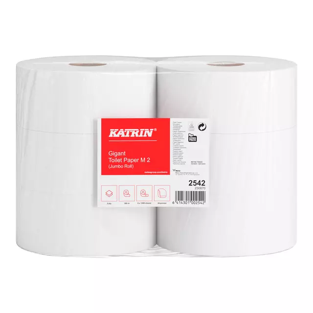 Een Papier toilette Katrin Classic Gigant M2 2 épaisseurs 1200 feuilles 6 rouleaux koop je bij QuickOffice BV