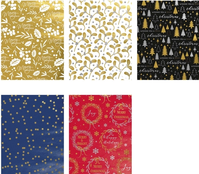 Inpakpapier Kerst metallic 150x70cm assorti