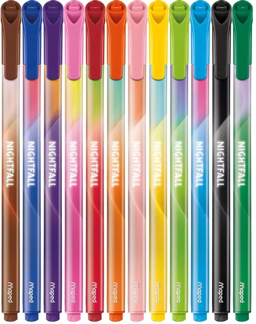 Een Viltstift Maped Nightfall set á 12 kleuren koop je bij Romijn Office Supply