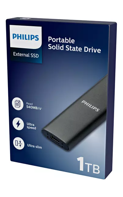 Een SSD Philips extern ultra speed space grey 1TB koop je bij QuickOffice BV
