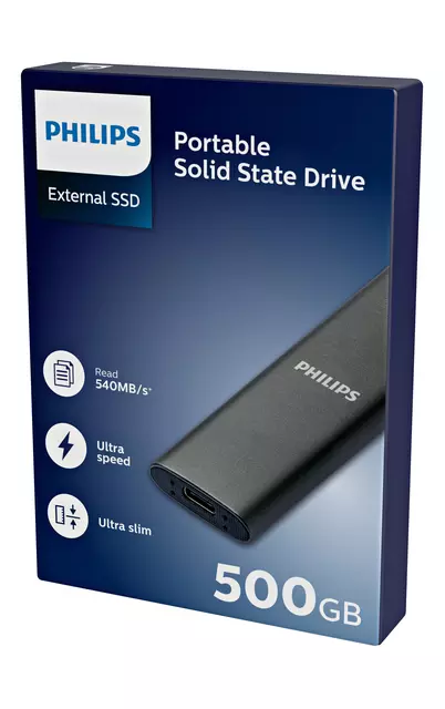 Een SSD Philips extern ultra speed space grey 500GB koop je bij QuickOffice BV