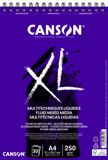Een Tekenblok Canson XL Fluid Mixed Media A4 30v 250gr koop je bij All Office Kuipers BV