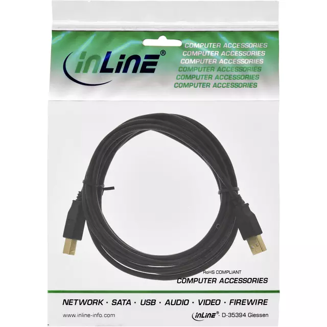 Een Kabel InLine USB-A USB-B 2.0 M 3 meter zwart koop je bij De Joma BV