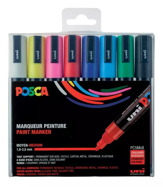 Een Verfstift Posca PC5M medium assorti set à 8 stuks koop je bij Avoux