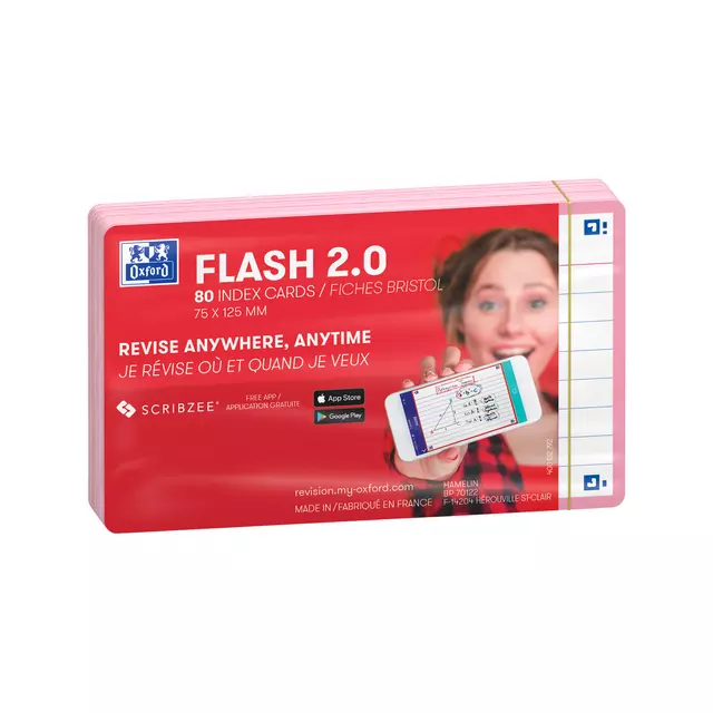 Een Flashcard Oxford 2.0 75x125mm 80 vel 250gr lijn roze koop je bij Friese Schrijfkamer