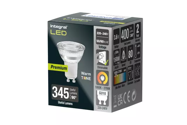 Een Ledlamp Integral GU10 1800-2700K warm wit 3.6W 380lumen koop je bij De Joma BV