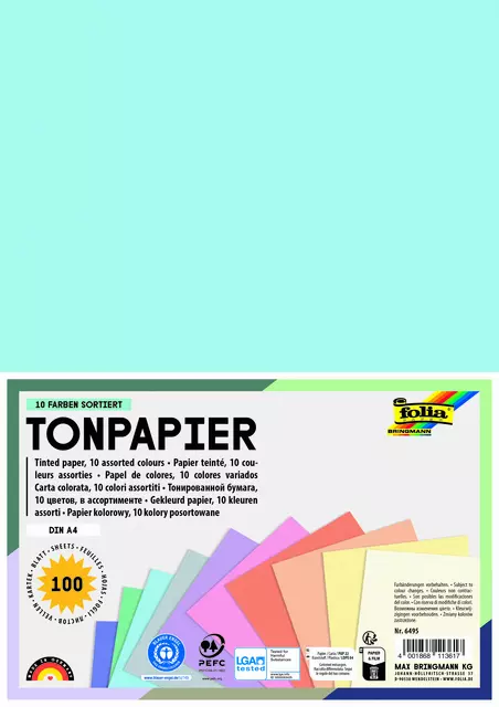 Een Knutselpapier Folia A4 100vel 10 pastelkleuren koop je bij De Joma BV